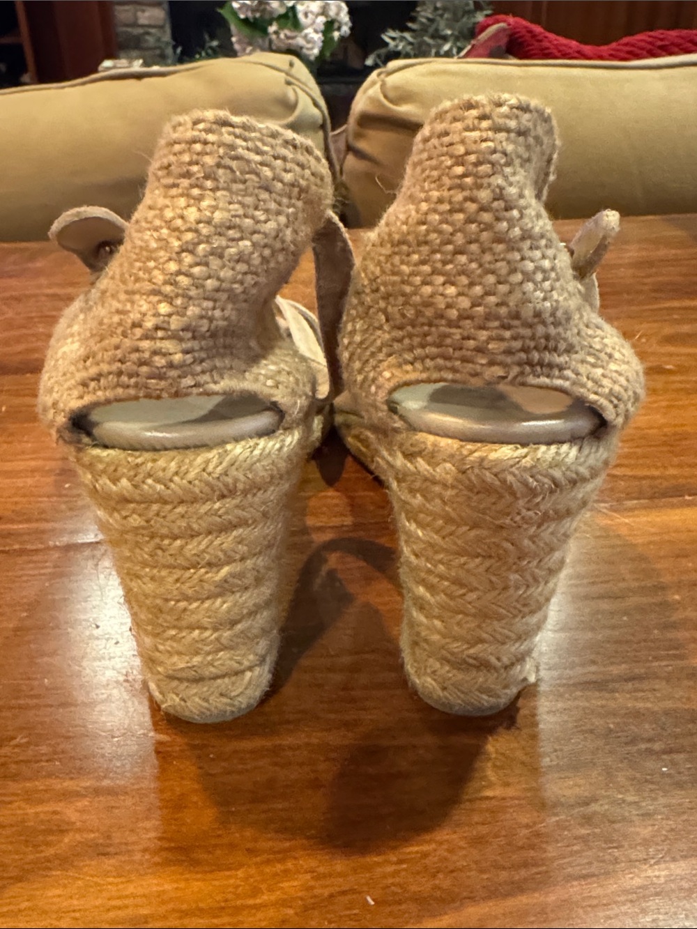 Castaner Bruna Espadrille Wedge Shoe 38 Taupe Sand Leather Open Casual Button - Picture 4 of 16